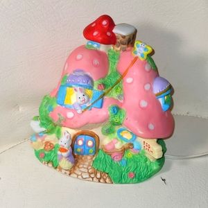 Vintage Ceramic Mushroom Bunny House Night Light